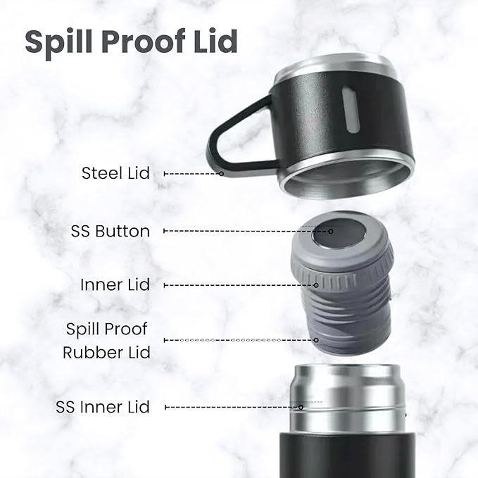 vacuum flask setVacuum Flask Set with 2 Cups – 500ml Stainless Steel Insulated Thermal Bottle, Hot & Cold for 12 Hours, Ideal for Office, Travel & Gifts