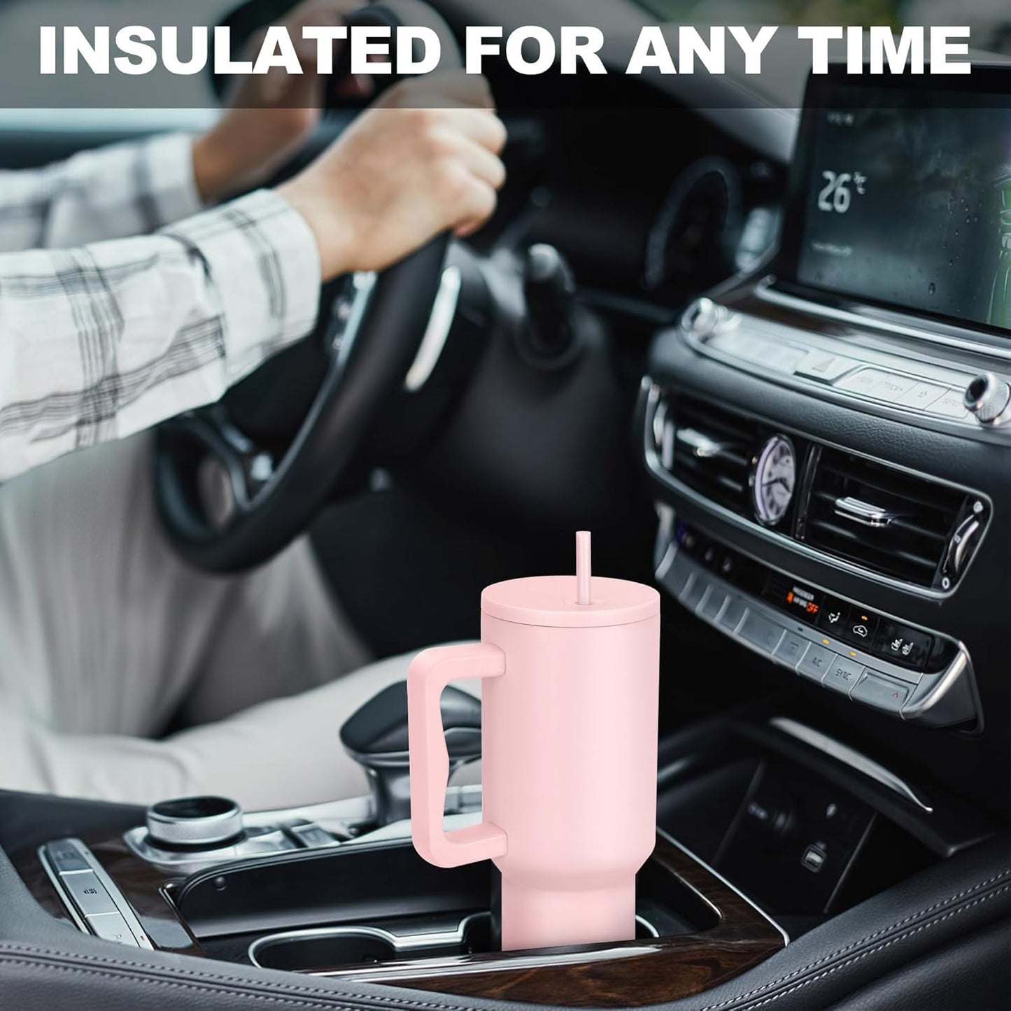 1200 ml Insulated Stainless Steel Tumbler with Handle & Straw 1200 ml Travel Tumbler – Hot & Cold, Cupholder Friendly