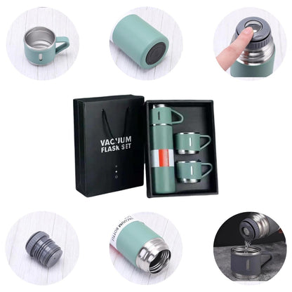 vacuum flask setVacuum Flask Set with 2 Cups – 500ml Stainless Steel Insulated Thermal Bottle, Hot & Cold for 12 Hours, Ideal for Office, Travel & Gifts
